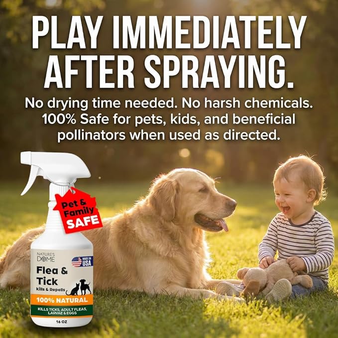 Nature’s Dome Flea & Tick Starter Kit – Makes 3 Bottles (16 oz Each) – Plant-Based, Eco-Friendly Formula – Kills & Repels Fleas, Ticks, Larvae & Eggs – Safe for Pets, Kids & Plants