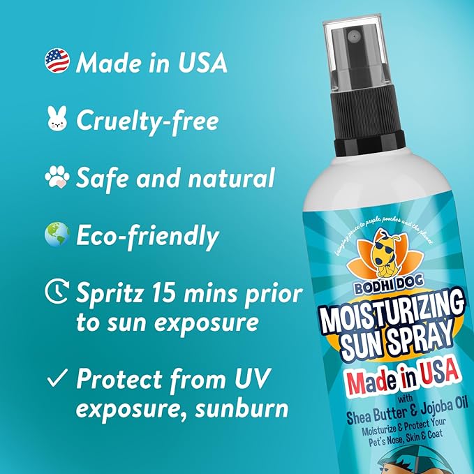 Bodhi Dog Sunscreen Moisturizing Pet Sun Spray (16.5 Fl Oz) - Safe for Dogs, Cats & Horses - Natural Protection for Skin, Coat, Nose, Ears - Hydrating & Non-Toxic - Made in USA