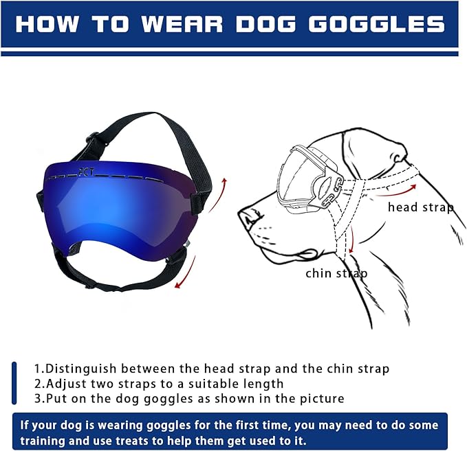 Dog Goggles UV400 Protection,Ski Goggles for Large Breeds with Adjustable Strap, Dog Sunglasses with Comfort-Focused Frameless Design - UV-Resistant/Windproof/Snowproof for Running,Cycling (Blue)