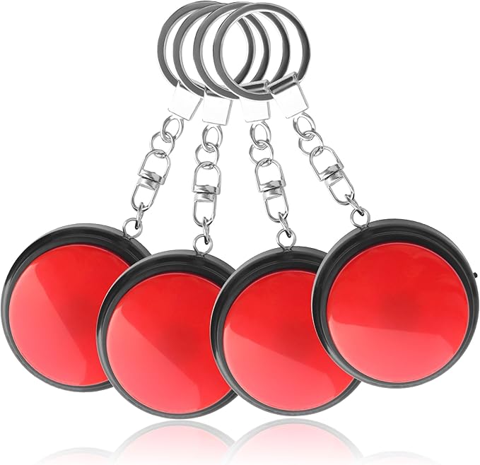 Recordable Talking Button with Keychain, 20s Voice Recording Time Sound Button Answer Buzzers Funny Buttons Record Your Own Words Also Used for Dog Pack of 4 - Red and Black (Battery Included)