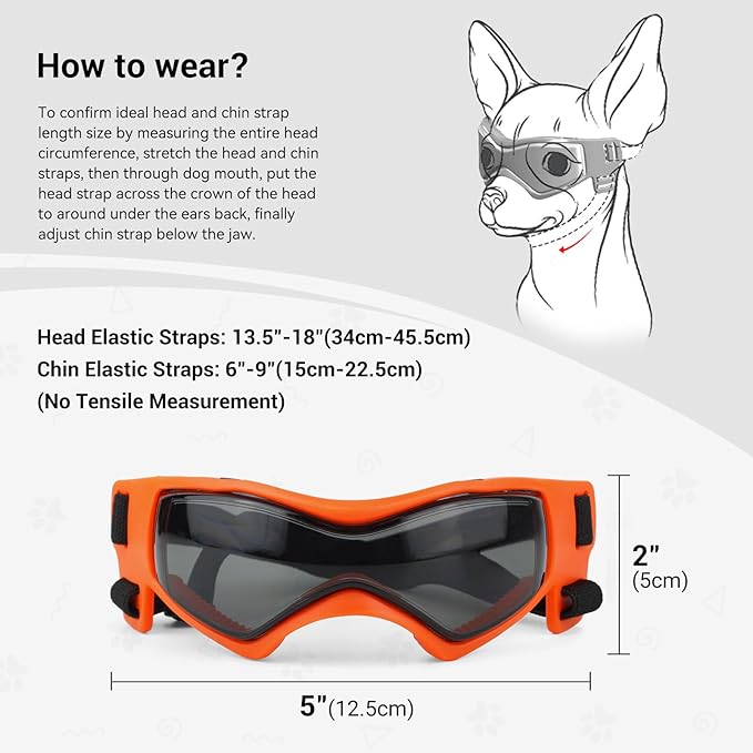 LESYPET Small Dog Sunglasses Dog Goggles UV Wind Dust Protection Pet Sunglasses Eye Protection for Outdoor Riding, Orange M