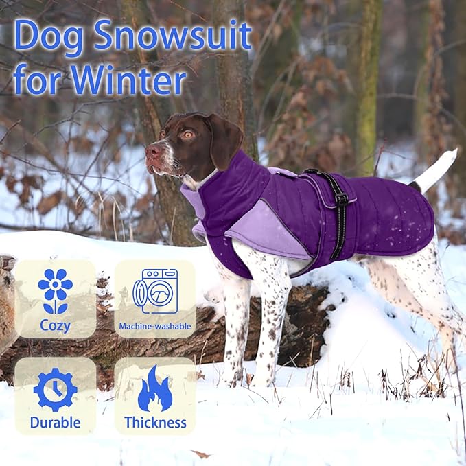MIGOHI Thermal Large Dog Fleece Jacket - Rainproof Coat for Large Dogs, Thick Dog Winter Coat,Snow Jacket for Dogs Windproof for Hunting Camping,Windy Chilly Days,Doberman,Great Dane,3XL,Purple