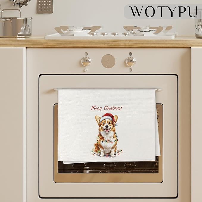 Corgi Christmas Kitchen Towels, Corgi Gifts for Women Men Dish Tea Towels, Dog Lover Gifts Decorative Hand Towel for Bathroom, Christmas Bathroom Decor, 16X24 Inch