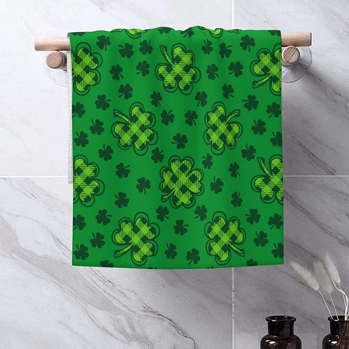 St.Patrick's Day Hand Towel,Lucky Clover Hand Bath Towels Set of 2 Dish Towels Soft Absorbent Decorative Hand Towels for Bathroom Kitchen Yoga Home Decor 14 x 28 in