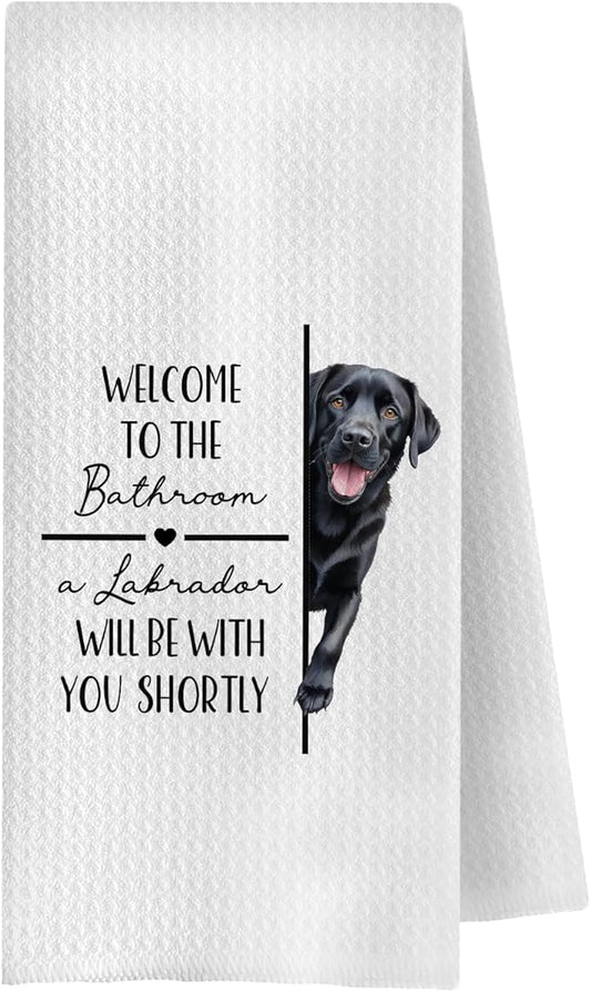 Funny Black Labrador Retriever Bathroom Hand Towels, Gifts for Labrador Dog Lovers, Welcome to The Bathroom Dog Decorative Hand Towels for Bath Room Washroom Restroom, 16x24 Inch