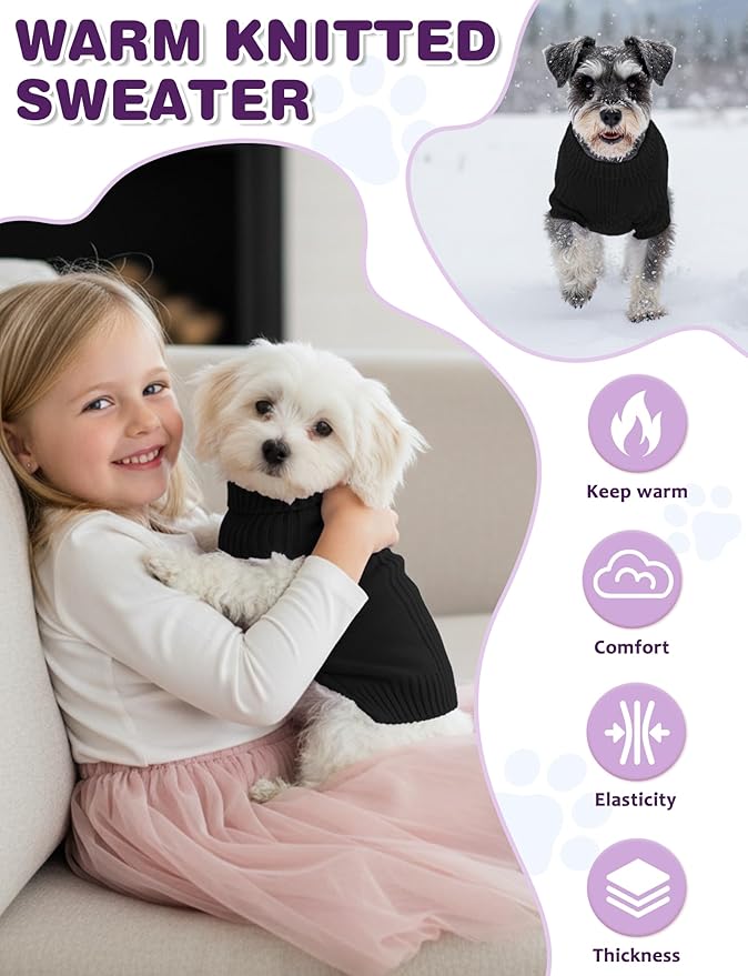 Dog Sweaters for Small Medium Large Dog, Classic Turtleneck Pet Clothes Warm Thermal Doggy Winter Coat, Thick Double Knitting Collar Pullover Cold Weather Puppy Jacket for Indoor & Outdoor Wear