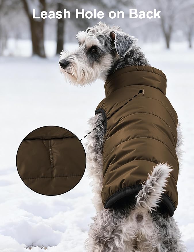 AURUZA Dog Winter Coat, Warm Waterproof Dogs Jacket Small Pet Vest for Medium Dogs Windproof Pet Fleece Vest Snow Jacket for Cold Weather(Brown,3XL)