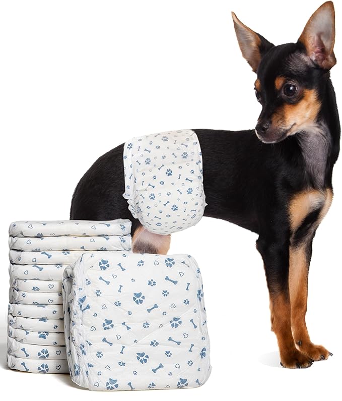 Dog Diapers Male Wraps, Disposable Male Dog Diaper, Super Absorbent Doggie Diapers for Boy Dogs with Incontinence Marking or Excitable Urination(XS, 50)