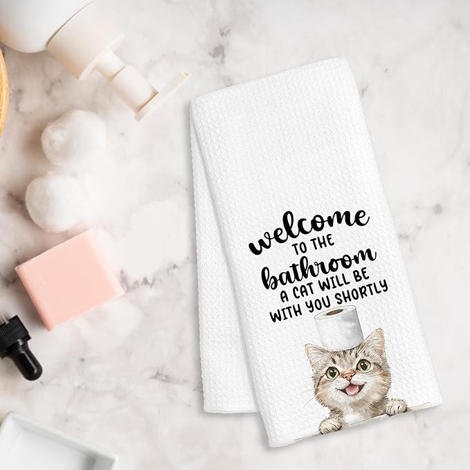 Funny Tabby Cat Hand Towels for Bathroom Decor, Tabby Cat Gifts, Cats Lover Gifts for Women Men Decorative Hand Towels for Bathroom Restroom Room, 16x24 Inch