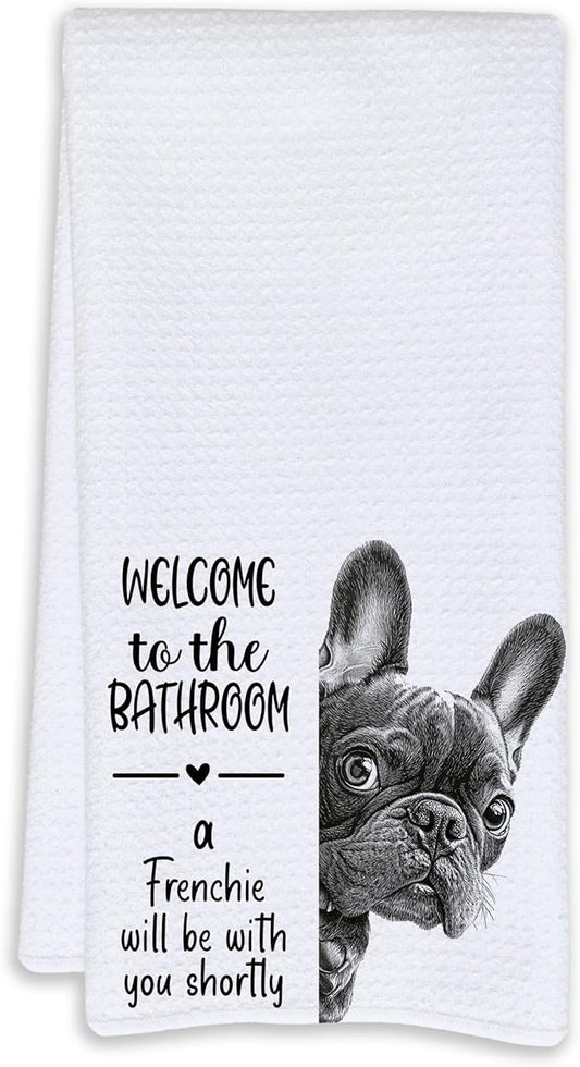 Cabana Bro Funny Frenchie Bathroom Hand Towels, French Bulldog Gifts for Women, Frenchie Mom Gifts Decorative Hand Towels for Kids Guest Bathroom Washroom Half Bath, 16x24 Inch