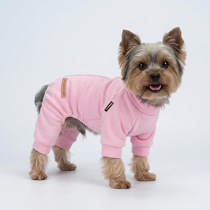Fitwarm 2 Pack Lightweight Fleece Dog Pajamas, Warm Winter Clothes for Small Dogs Girl, Cozy Pet Onesie with Feet, Medium Violet Red, Light Pink, Medium