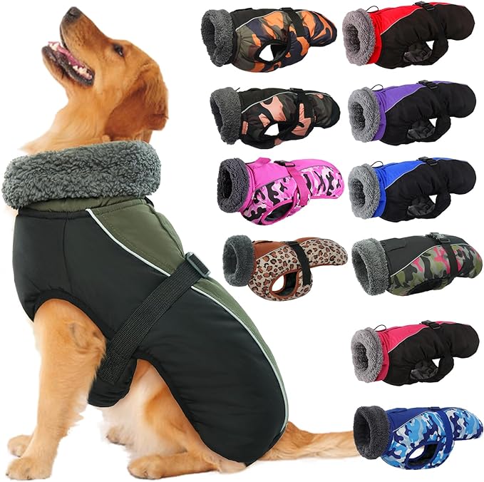 IECOii Extra Warm Dog Coat - Reflective, Adjustable Winter Jacket with Buckle & Fleece Turtleneck for Small to Extra Large Dogs