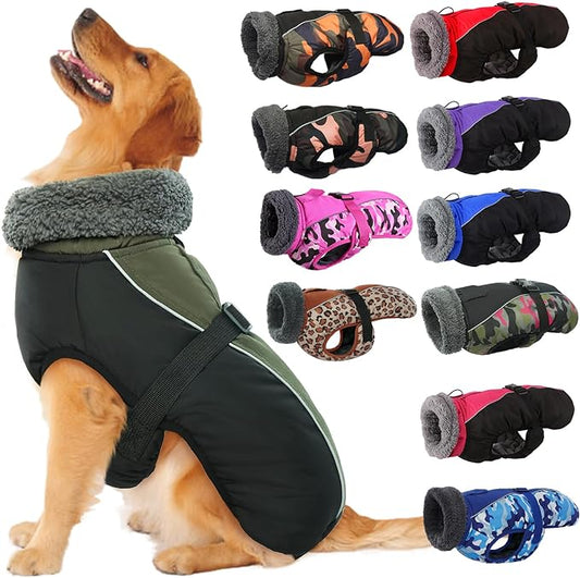 IECOii Extra Warm Dog Coat - Reflective, Adjustable Winter Jacket with Buckle & Fleece Turtleneck for Small to Extra Large Dogs