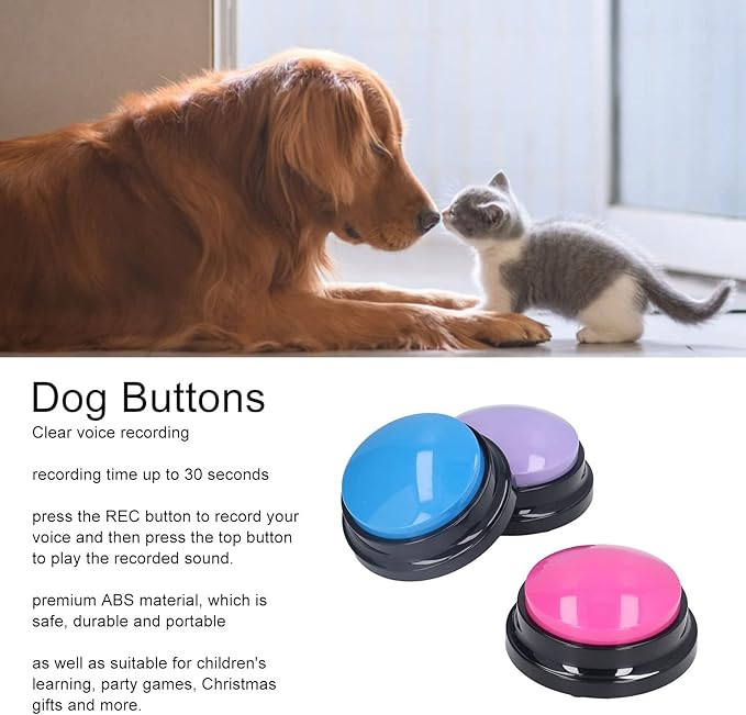 Bewinner 3 Color Voice Recording, Dog Buttons for Communication Pet Training Buzzer, 30s Recording Dog Talk Buttons for Training Recording