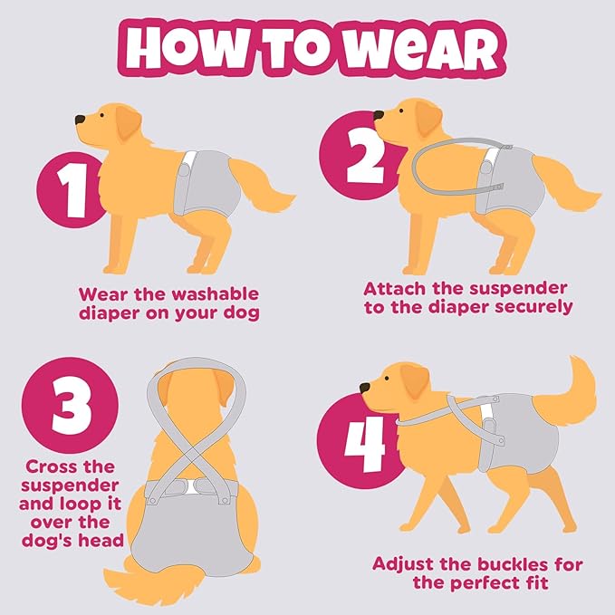 Pet Soft Dog Diapers Female with Suspenders, 3 Pack Reusable Female Dog Diapers for Heat, Dog Period Panties for Doggie in Cycle(Medium, Berry Mix)