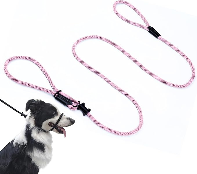 Multifunctional Figure 8 Padded Head Halter Walking Training Leather Stopper Slip Lead Dog Rope Leash (Pink M)