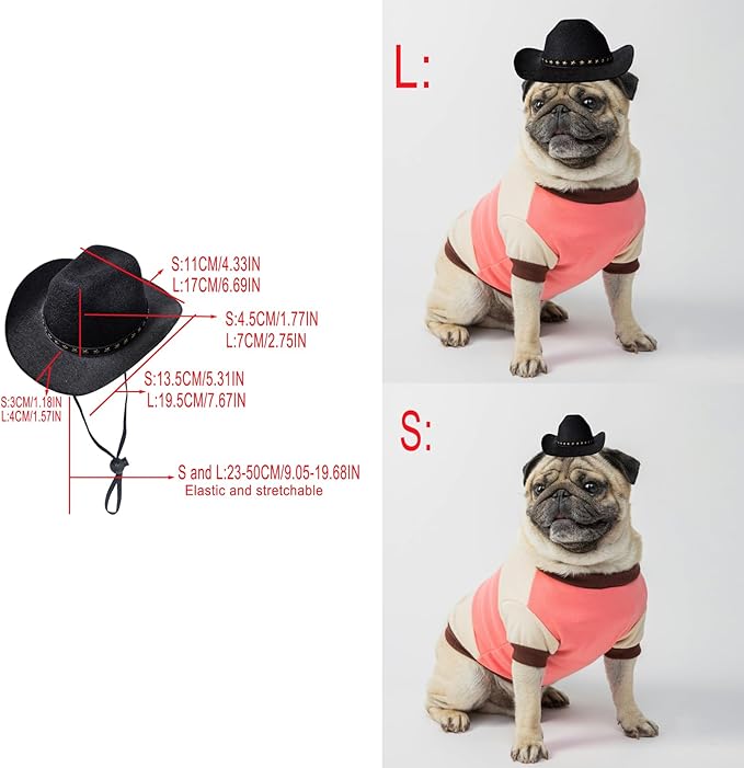 Dog Cowboy Hat Cat Cowboy Hat Pet Cowboy Costume Mini Cowboy Hat for Dogs Cat Holiday Halloween Pet Party Decoration (Black, Large)