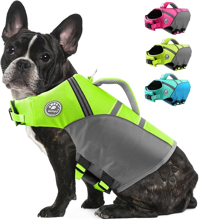 Mklhgty Dog Life Jacket for Swimming & Boating, Ripstop Safety Vest with Rescue Handle, High Buoyancy Preserver for Small Medium Large Dogs