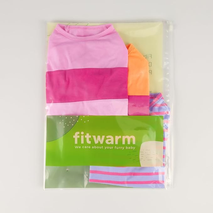 Fitwarm 3 Pack Color Block Striped Dog Shirt, Summer Dog Clothes for Small Dogs, Breathable Lightweight Dog Tshirt, Pet Outfit, Pink, Orange, Purple, XL