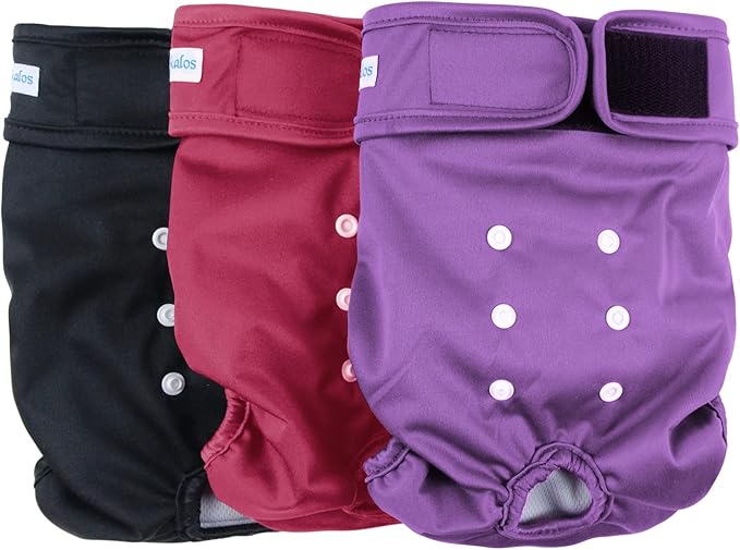 Leekalos Reusable Washable Dog Diapers Female (3 Pack) - Highly Absorbent Doggie Diapers - Size Adjustable Puppy Diapers for Dog Period Panties (X-Large,Red,Purple,Black)