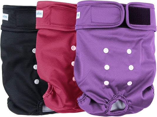 Leekalos Reusable Washable Dog Diapers Female (3 Pack) - Highly Absorbent Doggie Diapers - Size Adjustable Puppy Diapers for Dog Period Panties (XX-Large,Red,Purple,Black)