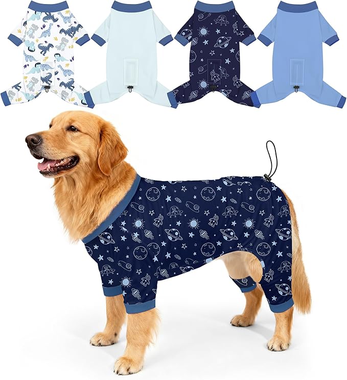 Bienbee Dog Pajamas, 4 Pack Dog Recovery Suit Shedding Suit Cute Soft Puppy Clothes Dogs Pjs Onesies Jammies Adjustable Breathable & Stretchy Clothes for Small Medium Large Dogs Girl Boy Puppy-3XL