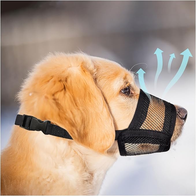 Dog Muzzle for Large Dogs - Air Mesh Muzzle for Large Sized Dog | Adjustable No Bark Dogs Muzzles for Scavenging Licking & Chewing | Prevent Biting | L 7.9'' - 9.4''