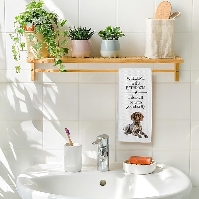 Funny German Shorthaired Pointer Dog Hand Towels, German Shorthaired Pointer Gifts Hand Towel, A Dog Will Be with You Shortly Decorative Bath Towel for Bathroom, Funny Bathroom Decor, 16x24in