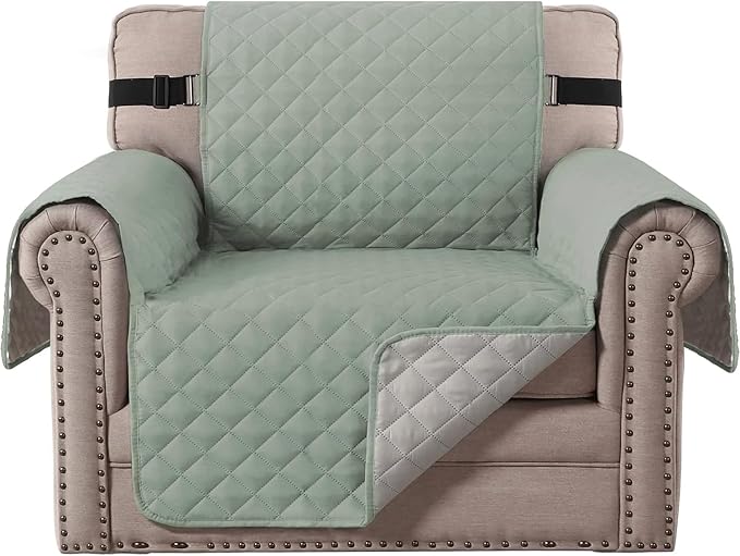 H.VERSAILTEX Reversible Chair Cover Water Resistant Chair Couch Cover for Living Room Machine Washable Furniture Cover with Elastic Strap for Dogs, Pets(Armchair, Desert Sage/Beige)