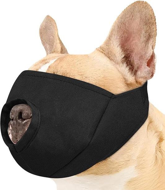 BARKLESS French Bulldog Calming Muzzle, Short Snout Shading Eye Mask to Help Calm The Dog Down, Soft Dog Muzzle for Grooming Vet Visits, Mouth Guard Prevent Biting (Black, L)