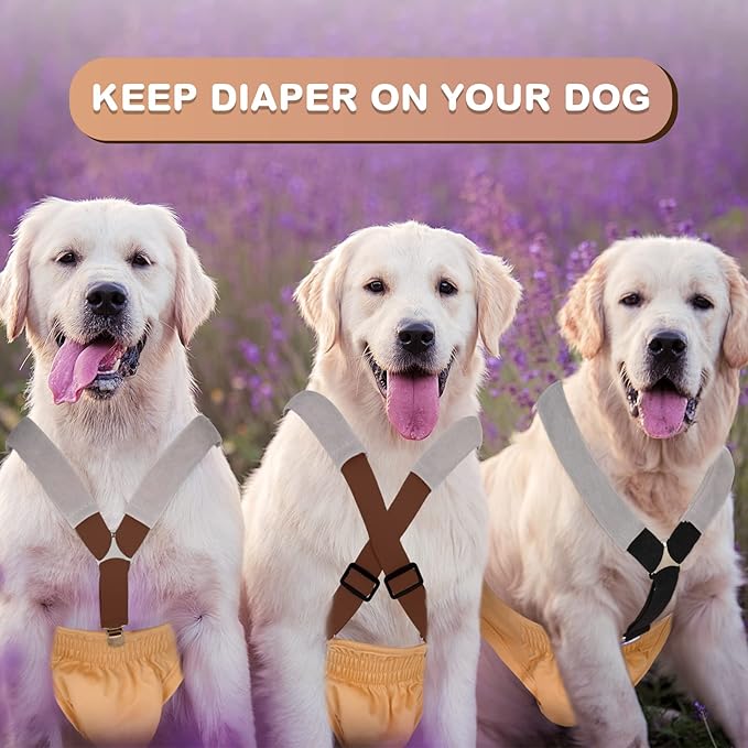 Saintrygo 2 Pcs Dog Suspenders for Diapers Female Male Belly Bands Canine Harness Keep Diaper on Your Pet for Small Medium and Large Dogs(Black, Brown,Large)