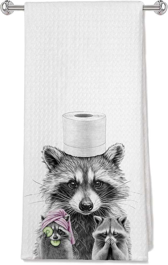 Funny Raccoon Bathroom Hand Towels, Raccoon Bathroom Decor, Cute Trash Panda Decorative Hand Towels for Bath Room Washroom Spa Gym, 16x24 Inches