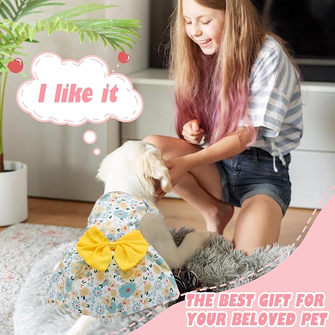 6 Pieces Dog Dresses for Small Dogs Girls, Cute Princess Puppy Kitten Dog Dresses with Flowers and Bowknot for Pet Cats, Small Dogs Outfits Female Pet Skirts Clothes for Chihuahua Yorkies