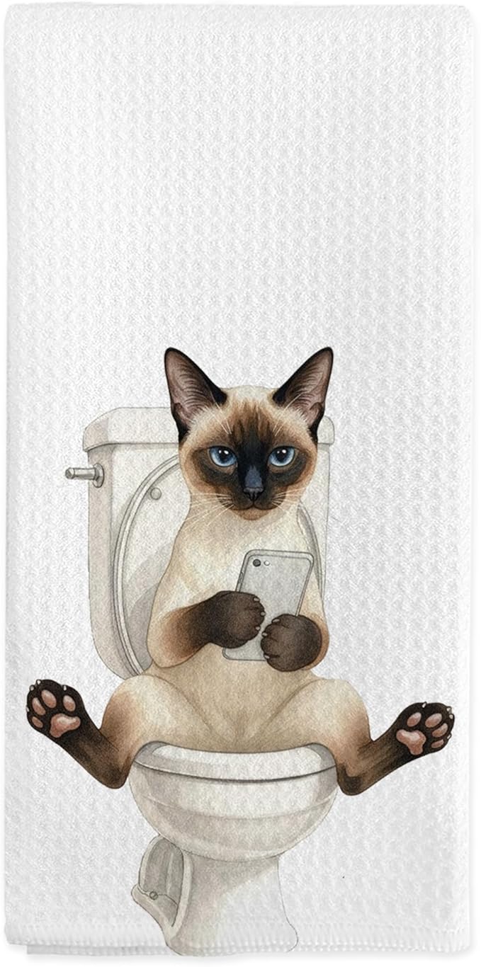 Funny Siamese Cat Gifts Hand Towels for Bathroom Decor, Funny Cats Dish Tea Towels, Siamese Cat Theme Gifts Hand Towel for Restroom Kitchen Toilet Decor, 16x24 Inch