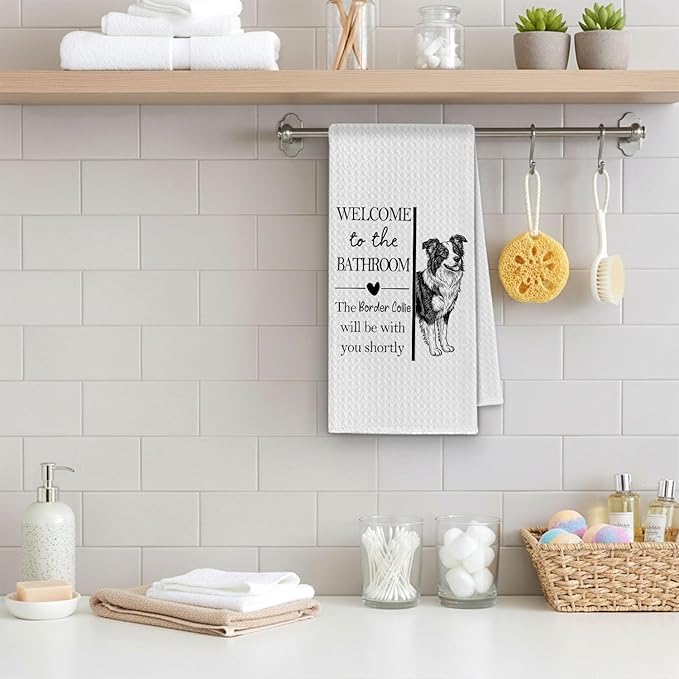 Border Collie Gifts Bathroom Hand Towels, Border Collie Dog Owner Lovers Gifts for Women, Funny Dog Decorative Hand Towel for Bathroom Kitchen Decor, 16x24 Inch