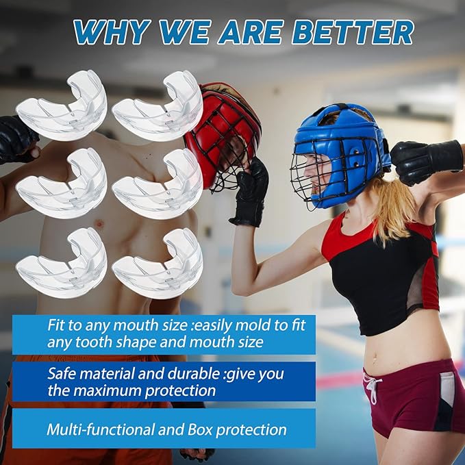 TOODOO 6 Pieces Braces Mouth Guard Kids Sports Mouth Guard for Kids Double Football Youth Mouthguards for Boxing Football Hockey Karate Basketball (Transparent)