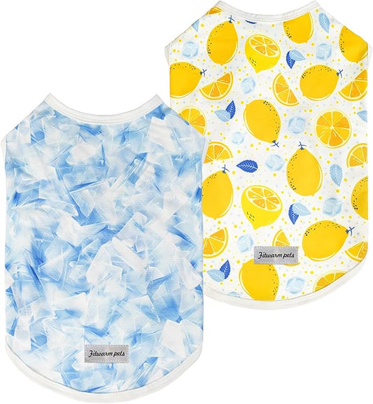 Fitwarm 2 Pack Ice Lemon UPF 50+ UV Sun Protection Dog Shirt, Lightweight Dog Cooling Vest, Quick Dry Summer Clothes for Small Dogs Boy Girl, Pet Outfit, Blue, Yellow, White, XS