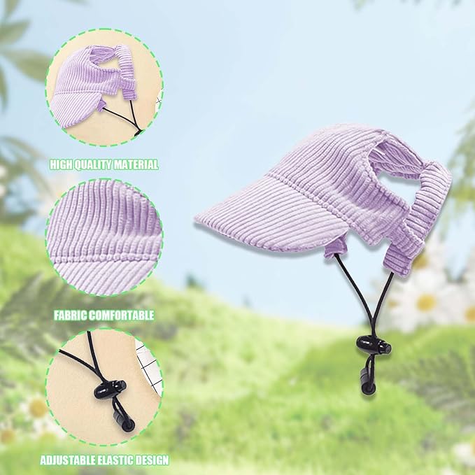 Dog Baseball Cap, Dog Cat Summer Beach Visor Hat with Ear Holes, Adjustable Puppy Sunbonnet Headdress (Purple, Small)