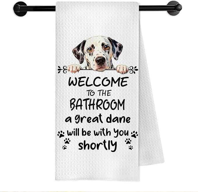 Funny Great Dane Dog Bathroom Hand Towels, Great Dane Gifts for Women Men, Welcome to The Bathroom Decorative Hand Towels for Bath Room Toilet Washroom Restroom, 16x24 Inch