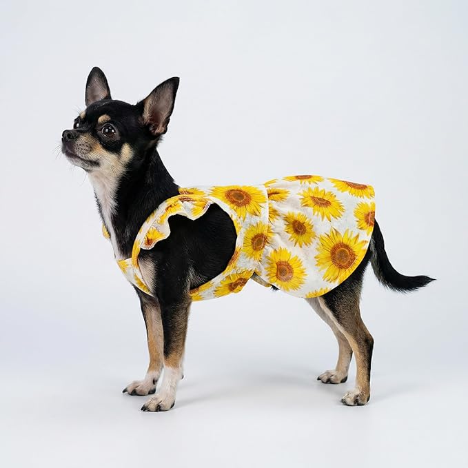 Fitwarm Dog Sunflower Dress, Dog Clothes for Small Dogs Girl, Pet Cat Apparel, White, Yellow, Red, Large