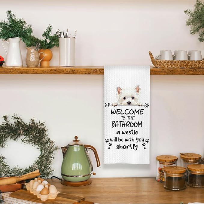 Funny Westie Dog Bathroom Hand Towels, West Highland Terrier Gifts, Westie Gifts for Women Men Decorative Hand Towels for Bathroom Toilet Washroom Restroom, 16x24 Inch