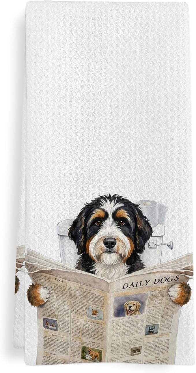 Funny Bernedoodle Gifts Bathroom Hand Towel, Bernedoodle Dog in Toilet Hand Towel for Bathroom Kitchen Washroom Decor, Bernedoodles Dog Lover Gifts Dish Tea Towels, 16x24 Inch