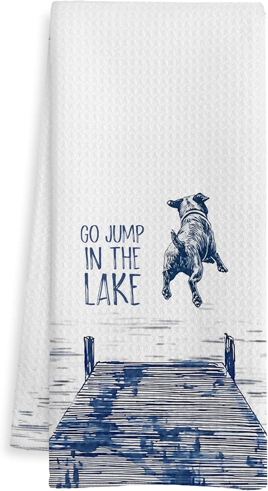 Lake House Decor Kitchen Towels, Funny Lake Pug Nautical Gift Dish Tea Towel for Kitchen Decor, Pug Lover Gifts Hand Towels for Bathroom Decor, 16x24 Inch