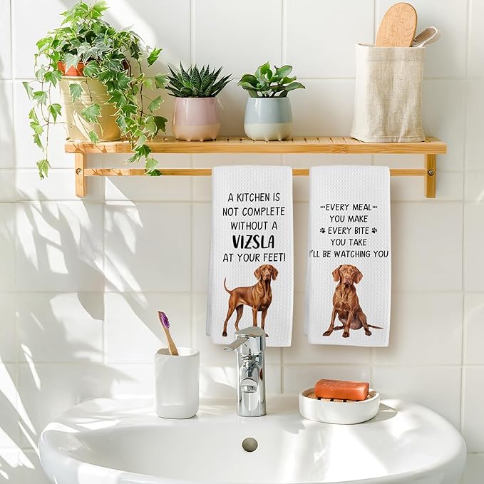 Vizsla Gifts Dog Kitchen Towels Set of 2, Gifts for Vizsla Owners Lovers Hand Towel, Every Meal You Make Dog Decorative Tea Dish Towels for Kitchen, FunnyDog Kitchens Decor, 16x24in