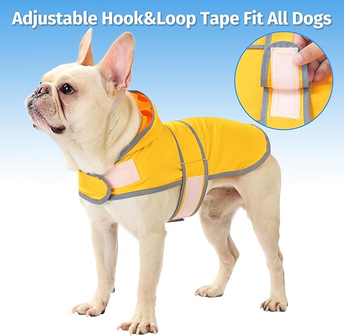 Dog Raincoat for Medium Dogs Waterproof Jacket Hooded Rain Coats with Reflective Strips Leash Hole & Poncho Adjustable Fit (Yellow,M)