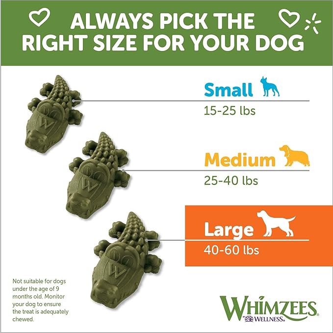 Whimzees Wellness Alligator Dog Dental Treats, Large Size, (6 Count)