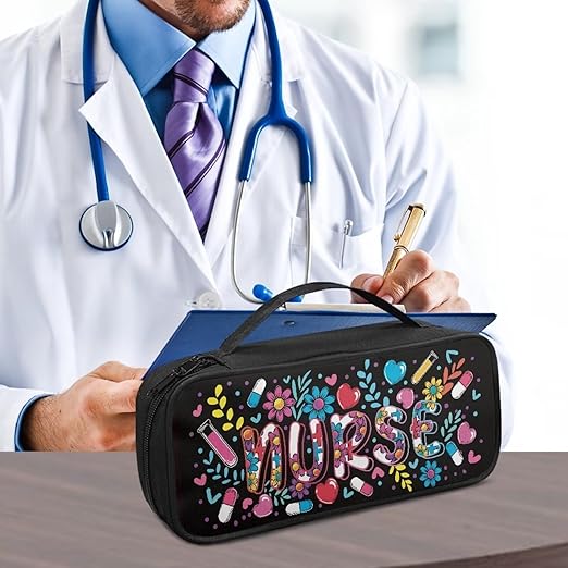 Gomyblomy Nurse Floral Stethoscope Case with Extra Room Black, Lightweight Stethoscope Storage Bag Holder Organizer with Handle Carrying Case Compatible with Most Stethoscopes