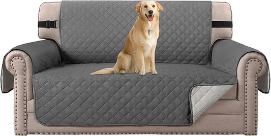 H.VERSAILTEX Loveseat Protector for Dogs/Pets Loveseat Slipcover Quilted Furniture Protector with Non Slip Elastic Strap Water Resistant Loveseats Seat Width to 46"(Loveseat, Charcoal Grey)