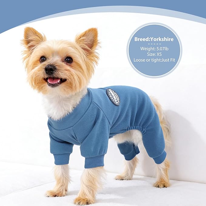 Dog Sweater Winter Dog Pajamas for Small Dogs Girl Boy Warm Soft Puppy Pjs Stretchy Jumpsuit Doggie Pet Clothes Outfits XXS~L (Steel Blue, XX-Small)