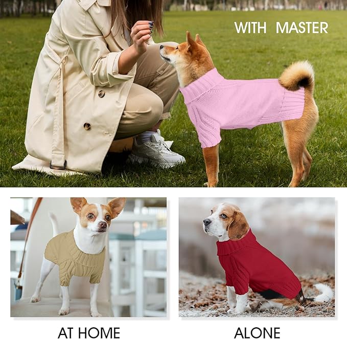 Dog Sweaters for Small Medium Large Dog, Classic Turtleneck Pet Clothes Warm Thermal Doggy Winter Coat, Thick Double Knitting Collar Pullover Cold Weather Puppy Jacket for Indoor & Outdoor Wear